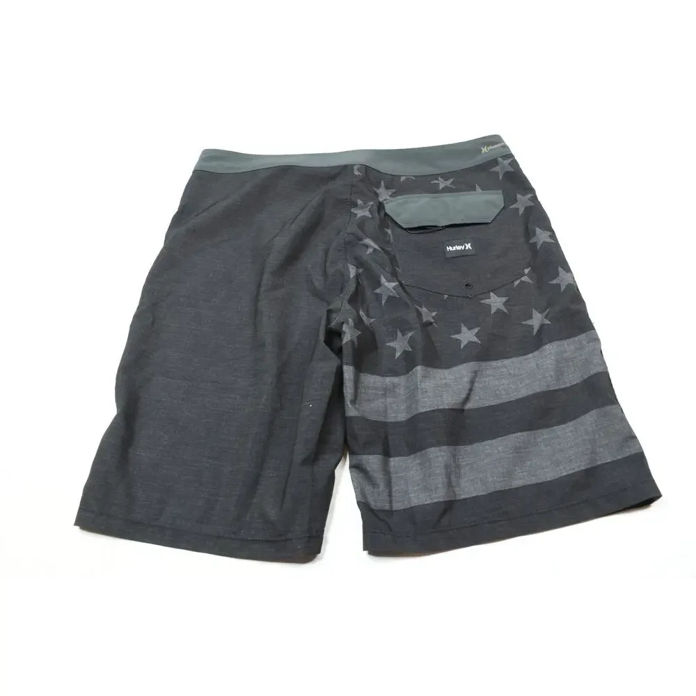 Hurley Phantom Board Shorts Mens 32 Gray Black American Flag Regular Fit Swim